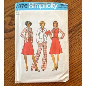 Vintage 1970s Simplicity 7376 Sewing Pattern Size Sm 2 Pc Business Suit COMPLETE
